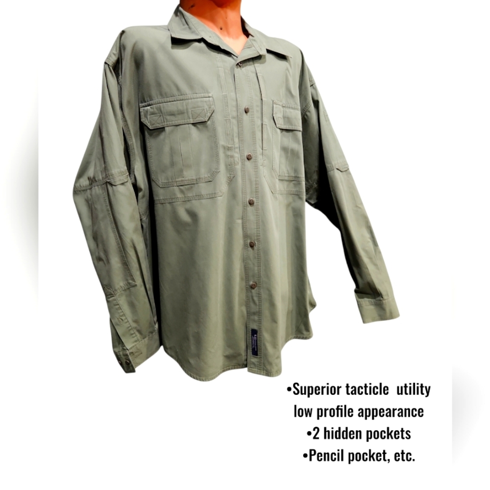 5.11 Tacticle  100%Cotton olive Green Long-Sleeve men shirts Size XXL